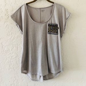 Loft Gray Tassel Pocket Shirt/Top L